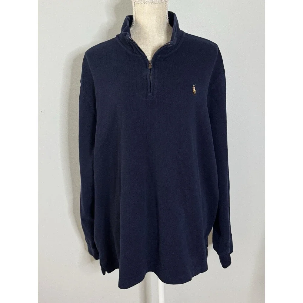 Polo Ralph Lauren Men's Navy Blue Estate-Rib Quarter Zip Pullover XXL